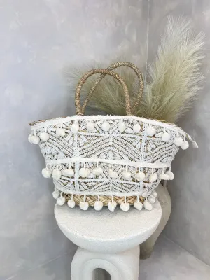 Natural Pom Pom Large Bag