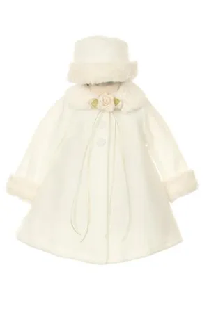 SALE KD166 Ivory Fleece Coat & Hat Set (sizes 3-24 months)