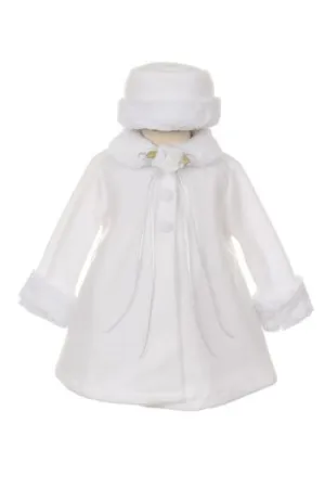 SALE KD166 White Fleece Coat & Hat Set (sizes 3-24 months)